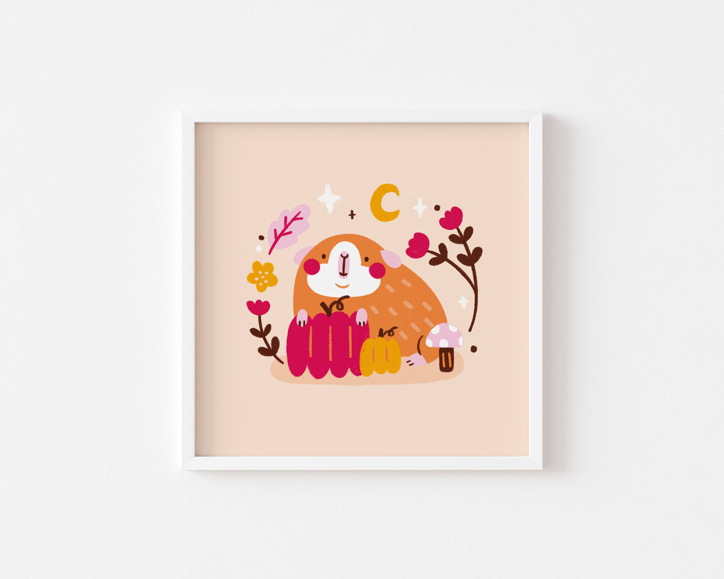 Autumnal Pumpkin Guinea Pig Print | 8x8"