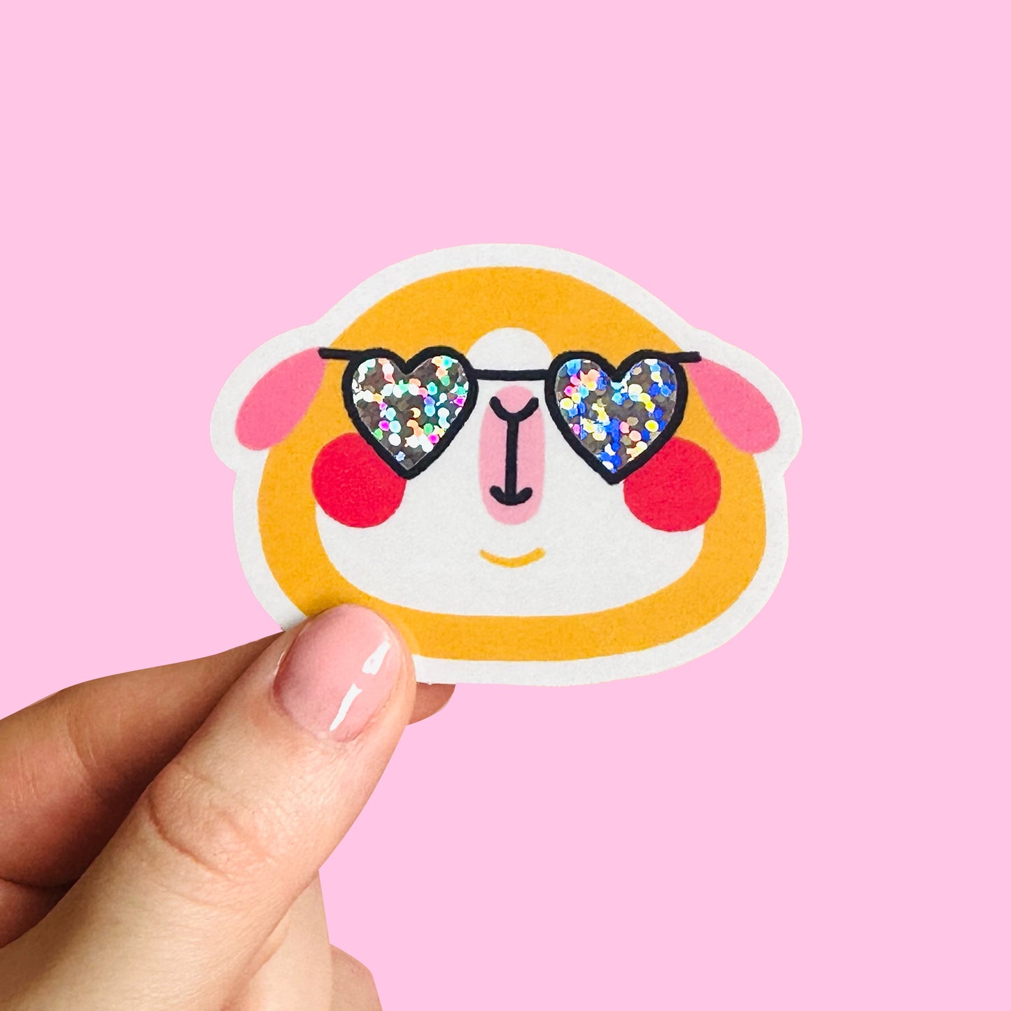 Glitter Heart Glasses American Guinea Pig Sticker