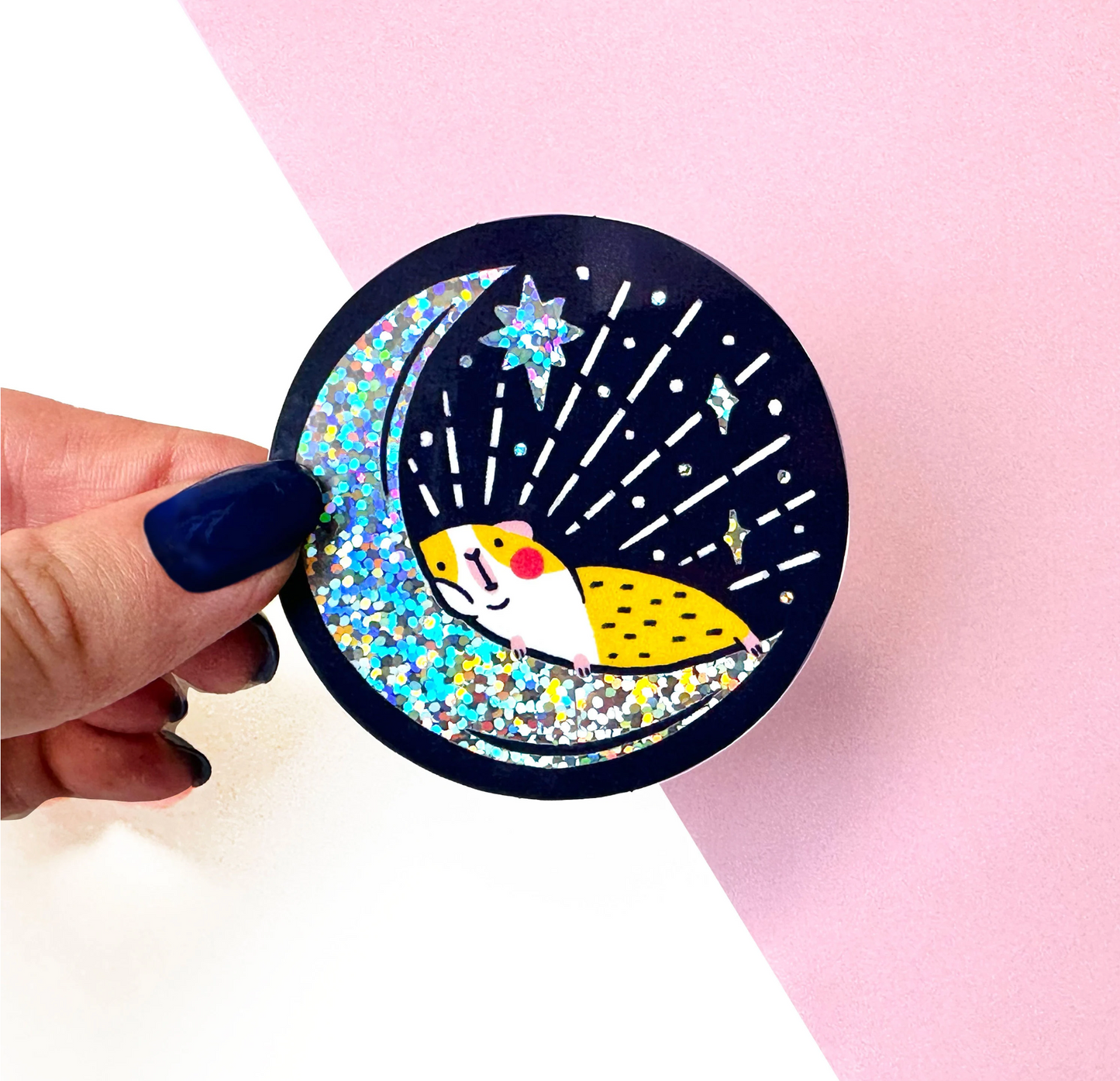 Guinea Pig On The Moon Sticker | Decoration | Bullet Journal | Piggy | Cage | Glitter