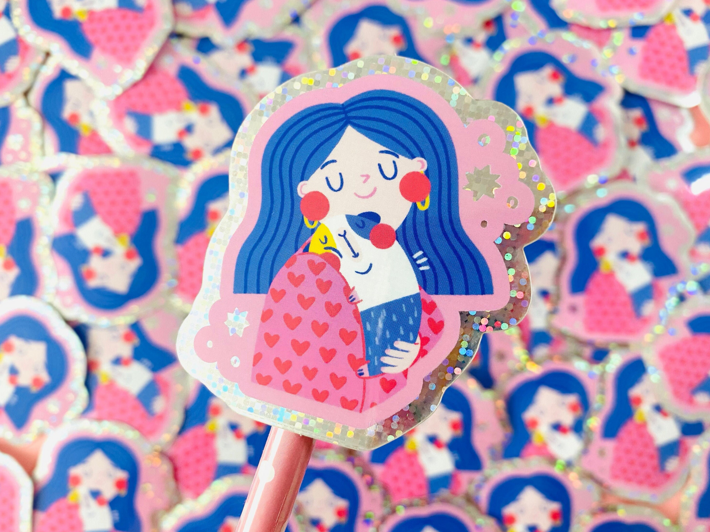 Guinea Pig Hug Glitter Sticker