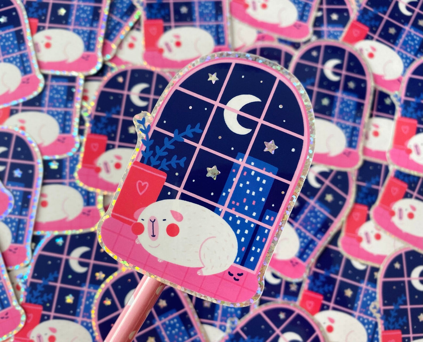 Glitter Sleeping Guinea Pig Sticker