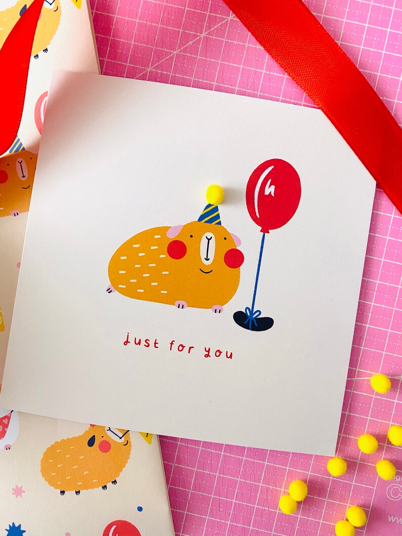 Guinea Pig Pom Pom Hat Greeting Card
