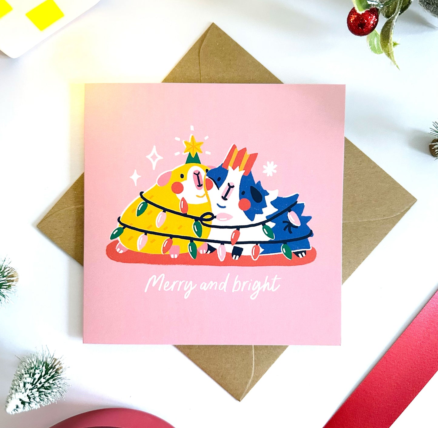 Guinea Pig Merry & Bright Christmas Card