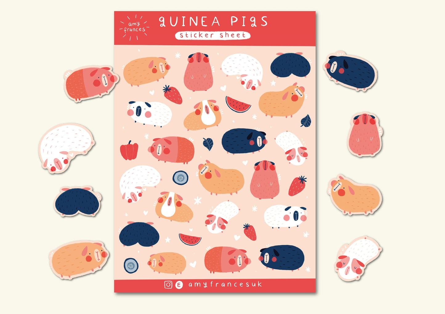 Mixed Cute Guinea Pig Gloss Sticker Sheet