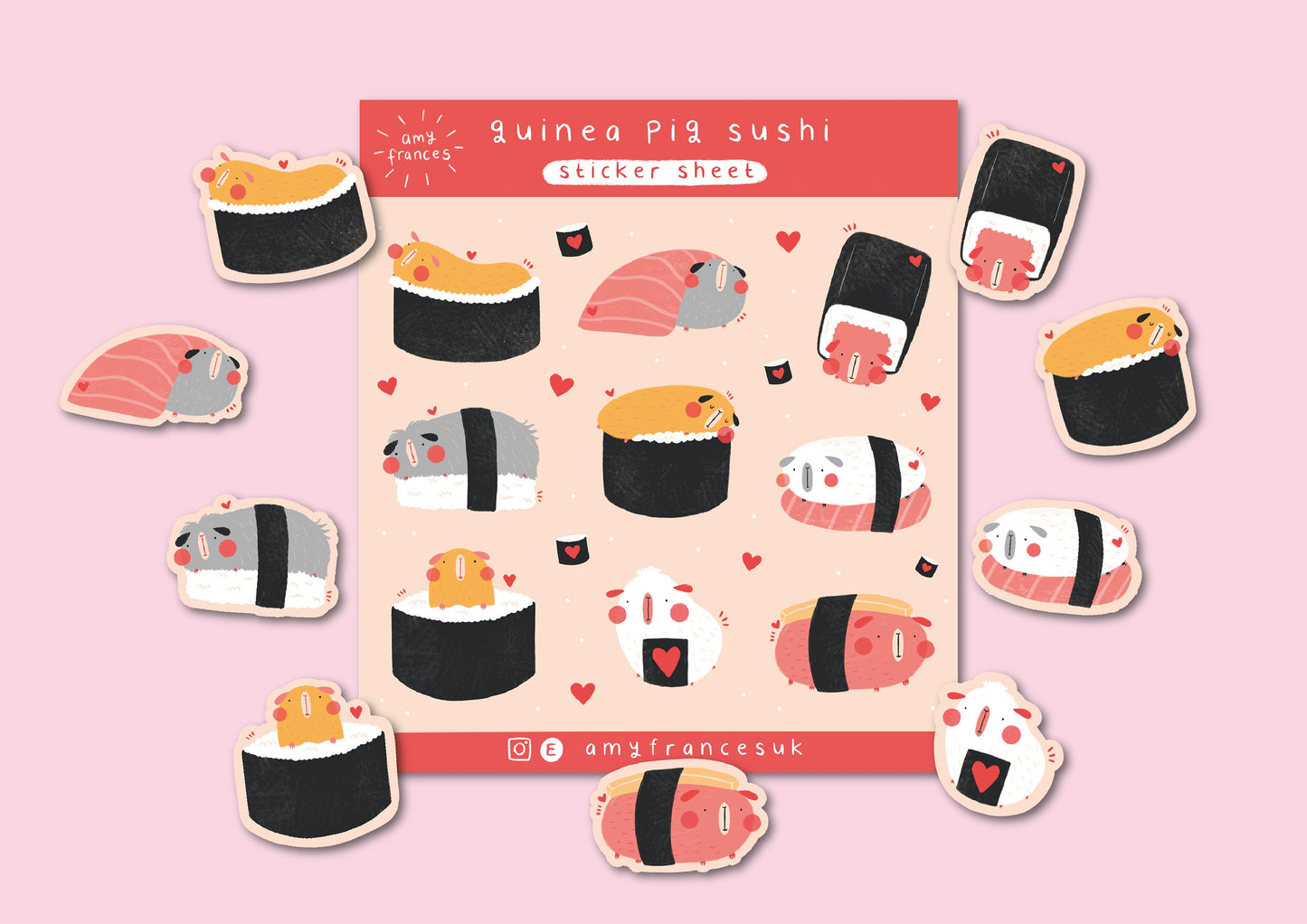 Cute Guinea Pig Sushi Gloss Sticker Sheet