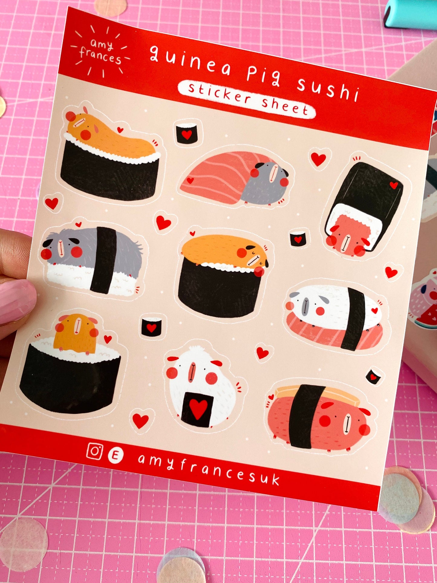 Cute Guinea Pig Sushi Gloss Sticker Sheet
