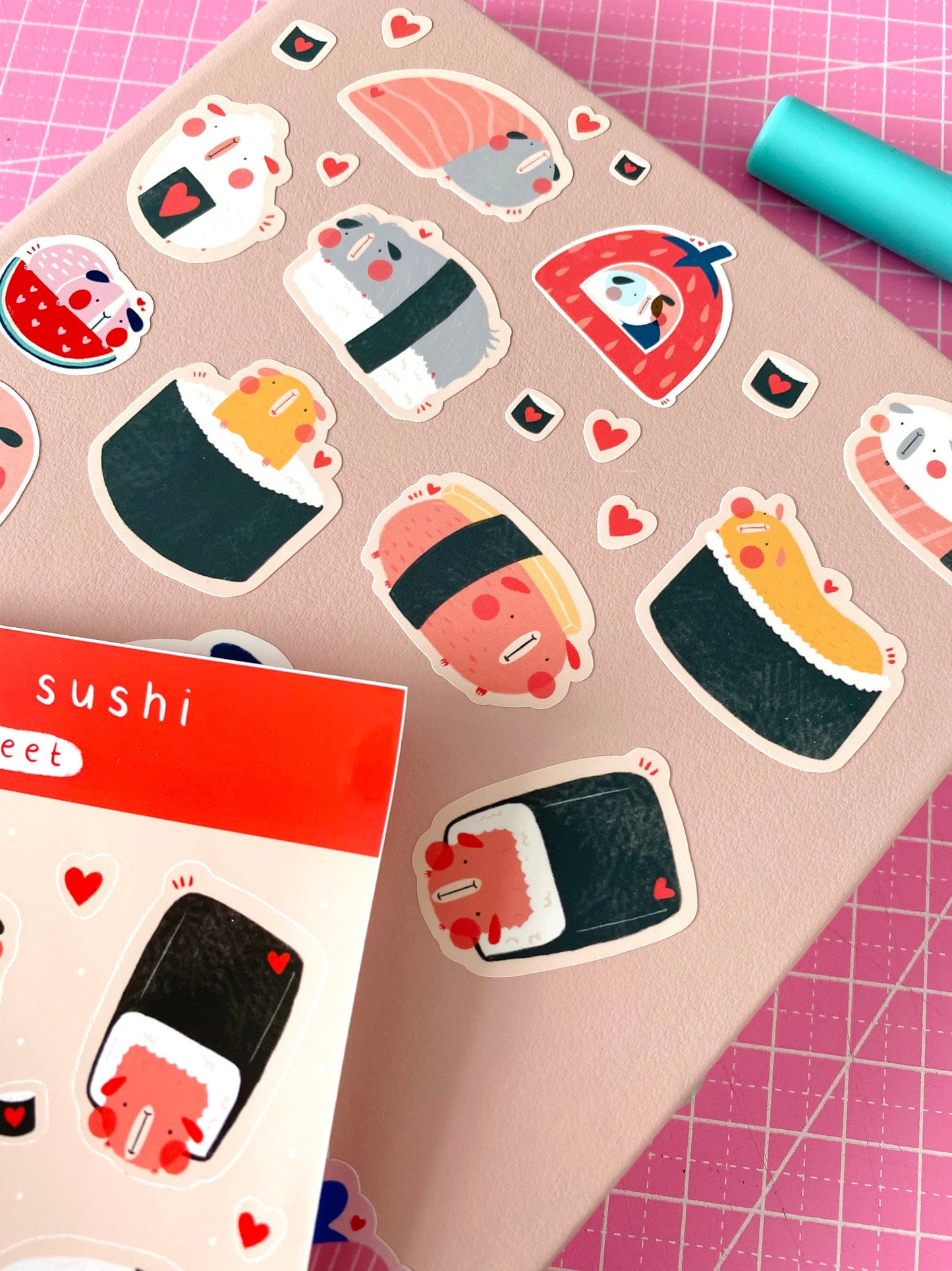 Cute Guinea Pig Sushi Gloss Sticker Sheet