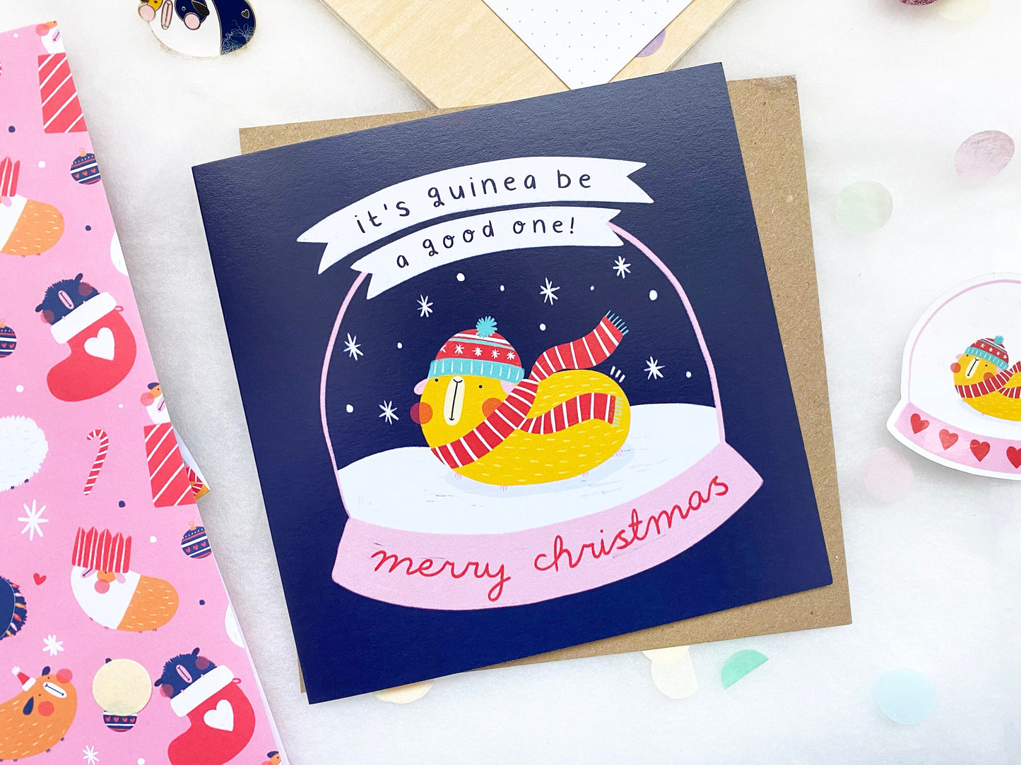 Guinea Pig Snow Globe Christmas Card