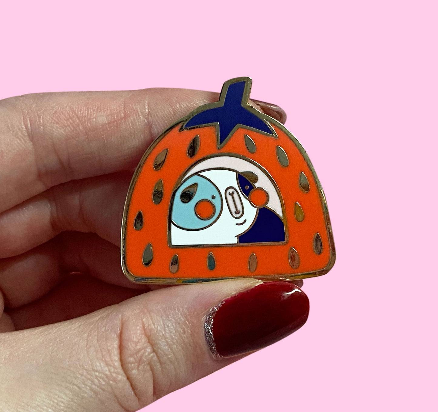 Strawberry House Guinea Pig Enamel Pin