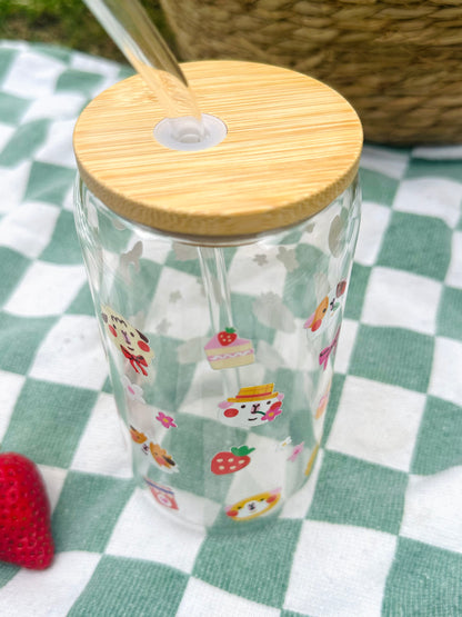 Guinea Pignic Glass Cup with Straw