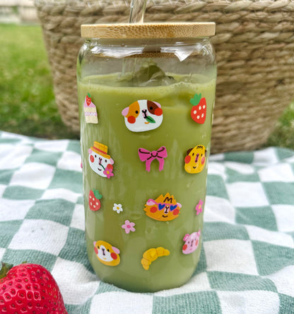 Guinea Pignic Glass Cup with Straw
