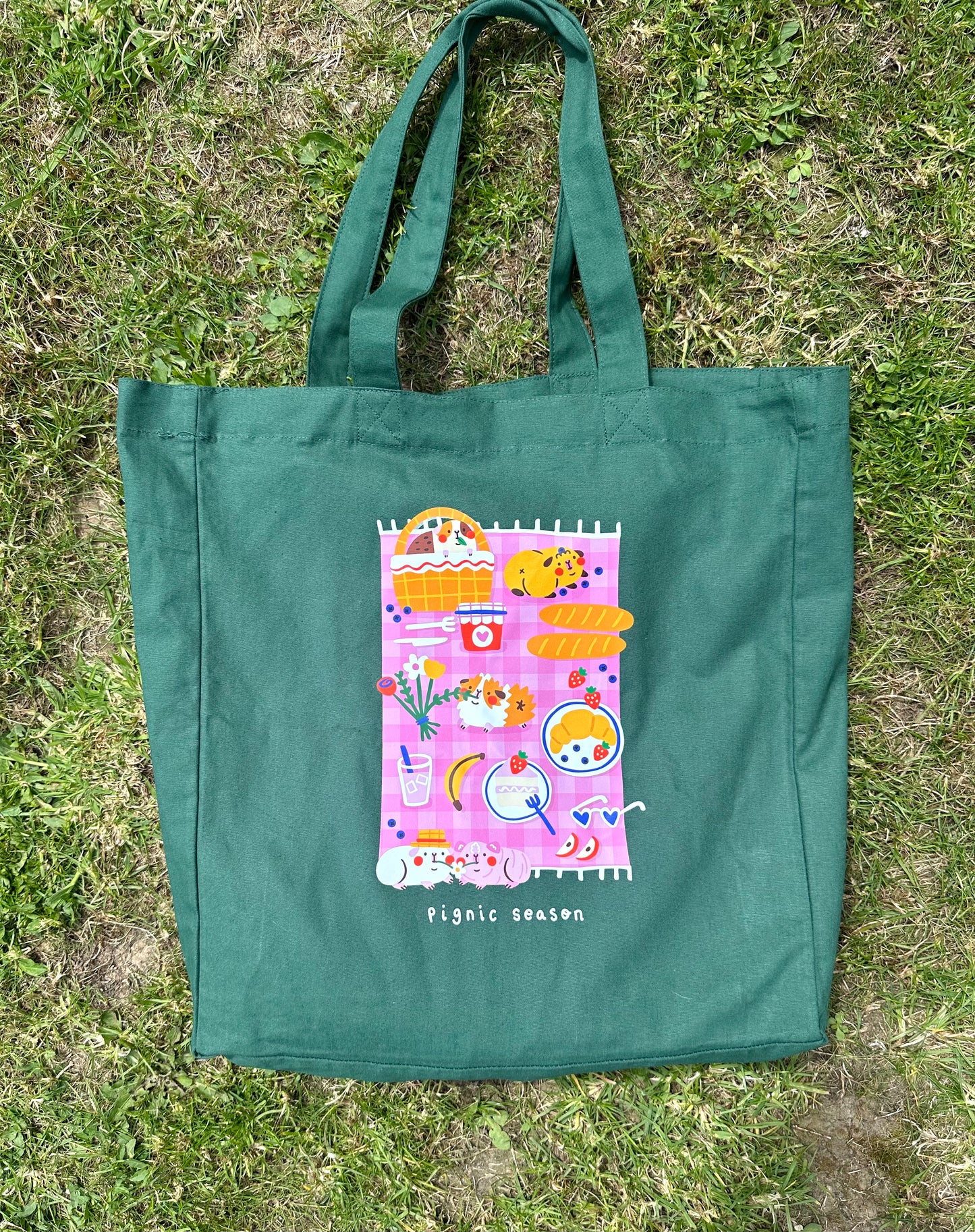 Pignic Season Green Cotton Tote Bag