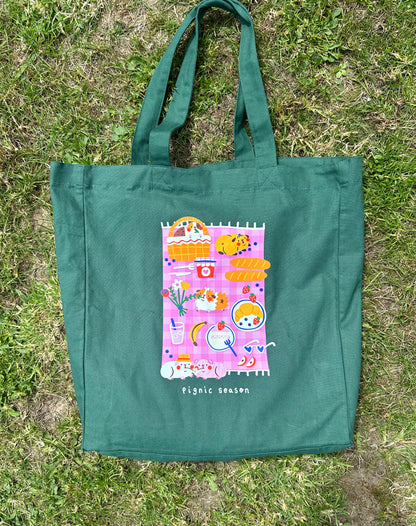 Pignic Season Green Cotton Tote Bag