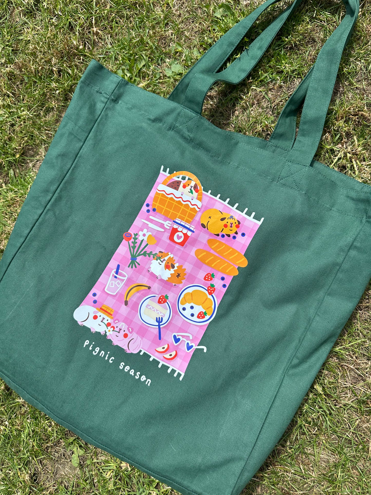 Pignic Season Green Cotton Tote Bag