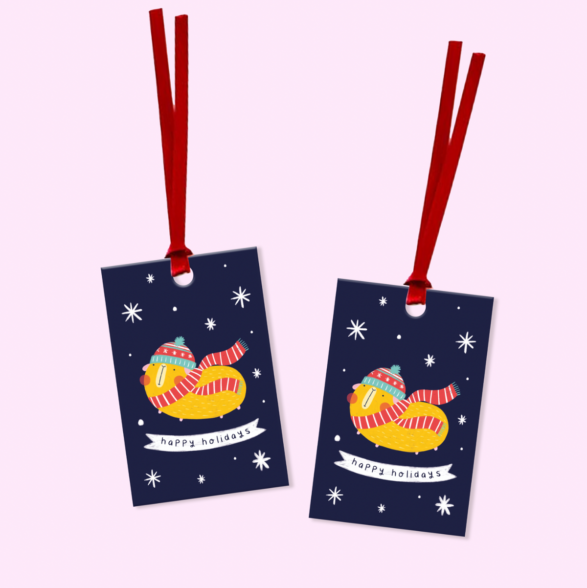 2 Pack Happy Holidays Gift Tags With Ribbon